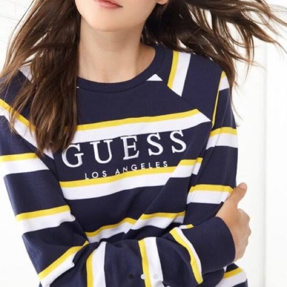 Guess Striped Navy and Yellow Sweatshirt